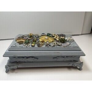 Vintage Upcycled Handmade One Of A Kind Keepsake Box With Recycled Earrings